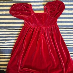 Red Velvet Puff Sleeve Dress crew cuts